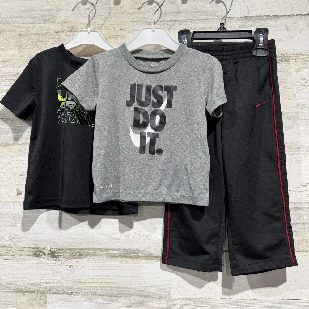 Nike Under Armour T-Shirts Pants Bundle Boys 24M Black Gray Active Sporty EUC
